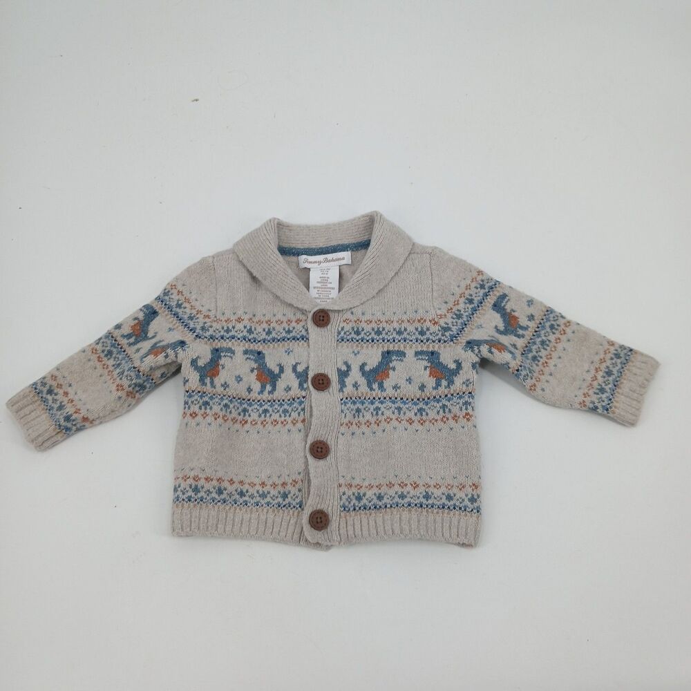 Tommy Bahama Baby Fair Isle Knit Button Cardigan Sweater Grey 6-9 Months